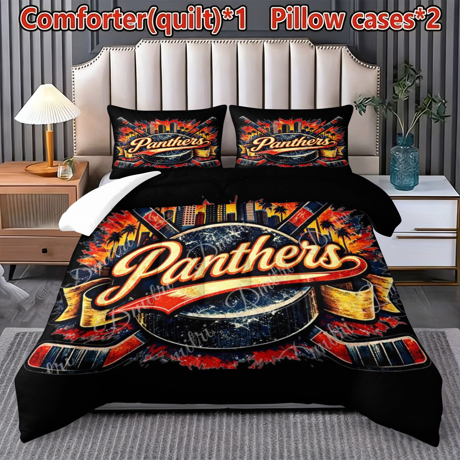 Florida Panthers Hockey League Comforter Pillowcase Sets Blanket All Season Reversible Quilted Duvet