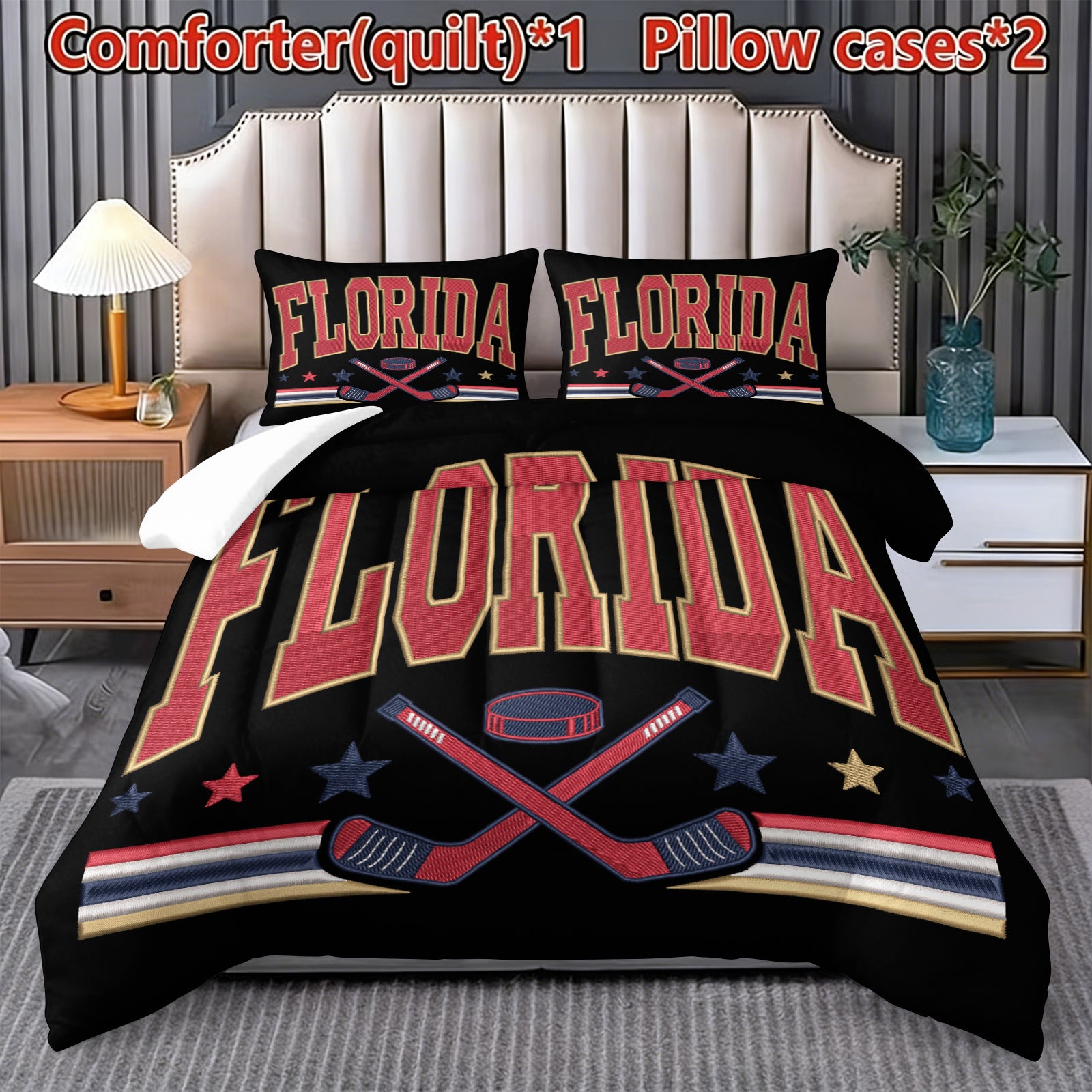 Florida Panthers Hockey League Comforter Pillowcase Sets Blanket All Season Reversible Quilted Duvet
