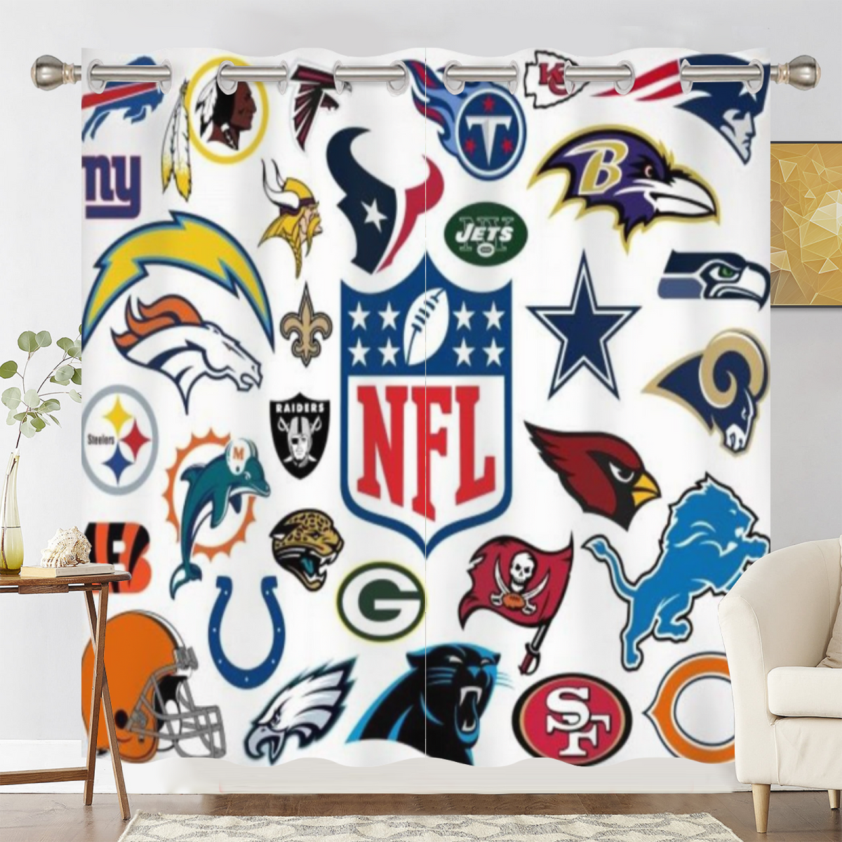 Football Logo Blackout Curtains For Window Treatment Set For Living Room Bedroom