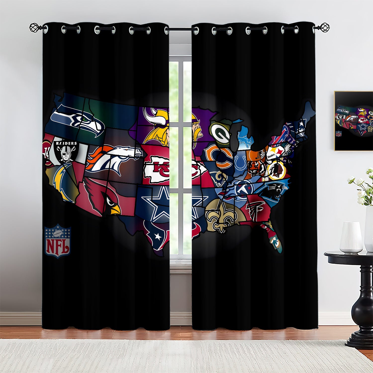 Football Logo Blackout Curtains For Window Treatment Set For Living Room Bedroom