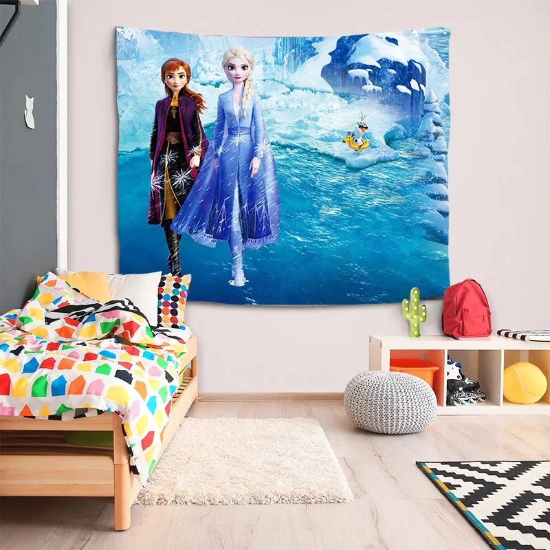 Frozen Anna Elsa Princess Wall Decor Hanging Tapestry Home Bedroom Living Room Decoration