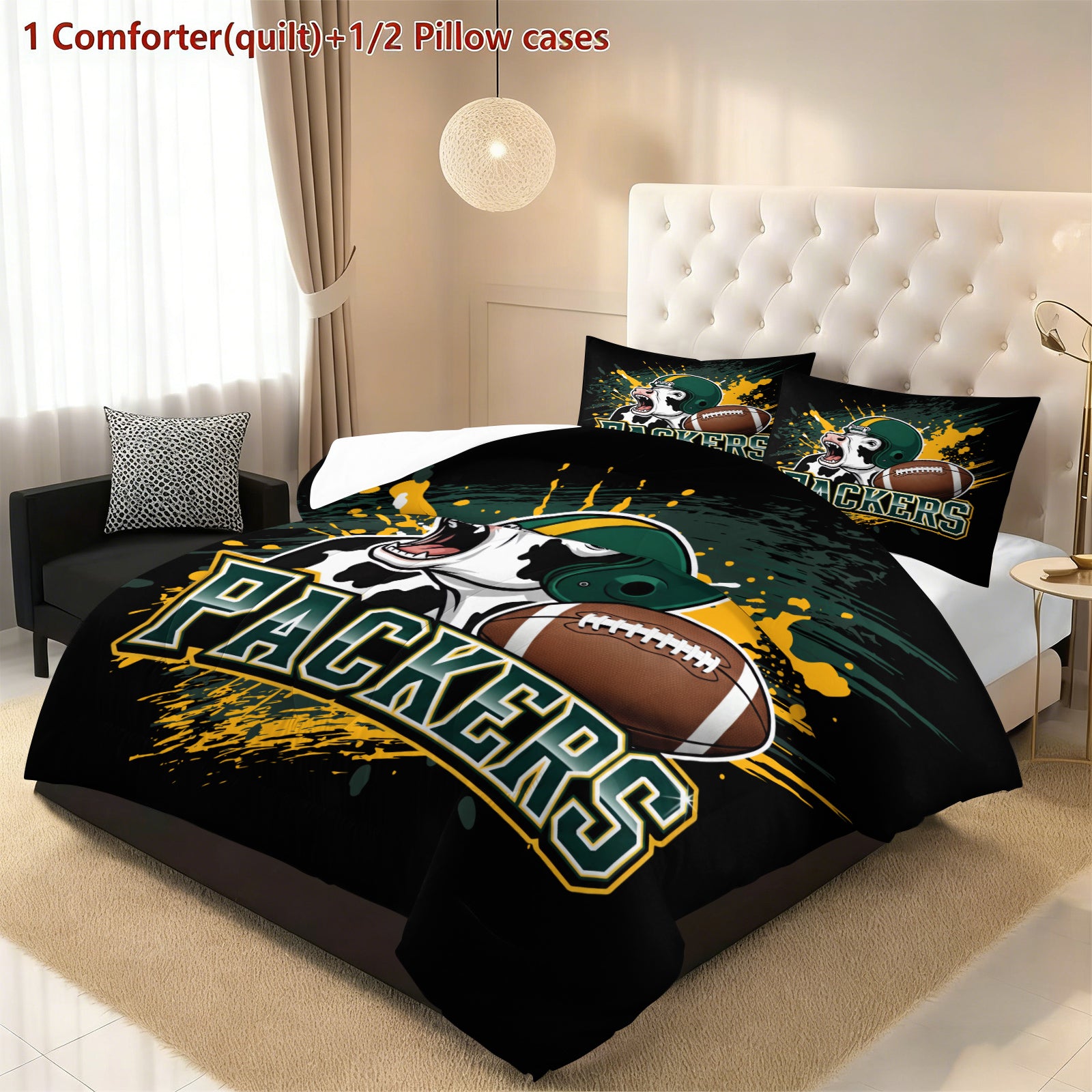 Green Bay Packers Comforter Pillowcase Sets Blanket All Season Reversible Quilted Duvet