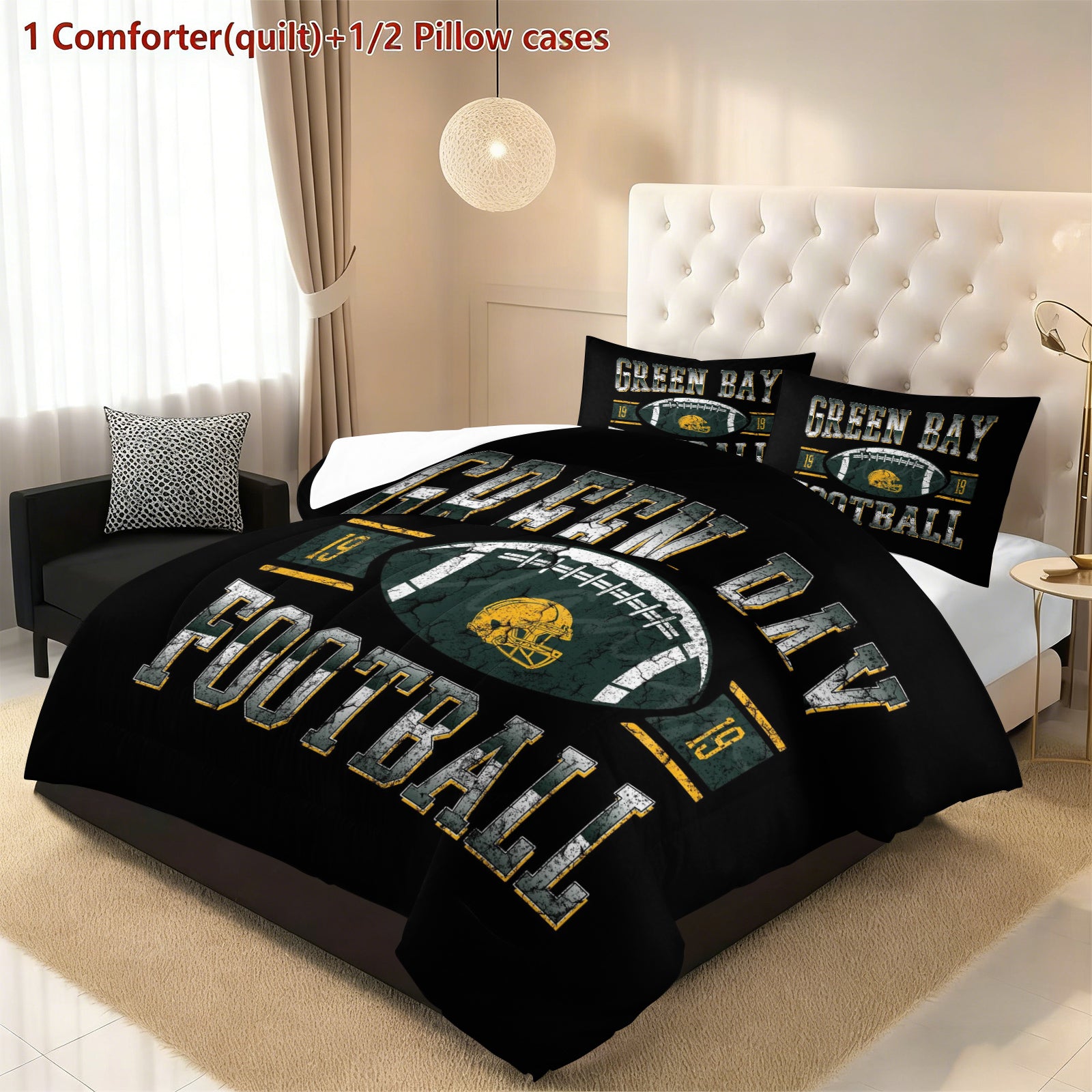 Green Bay Packers Comforter Pillowcase Sets Blanket All Season Reversible Quilted Duvet