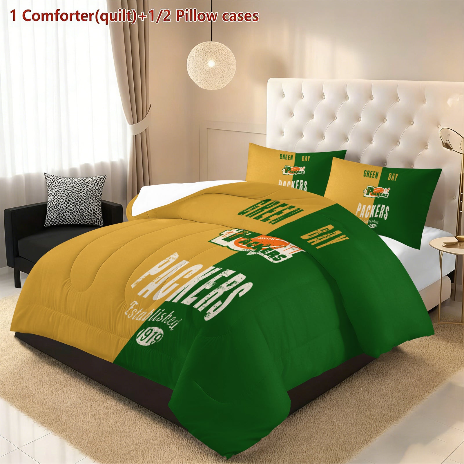 Green Bay Packers Comforter Pillowcase Sets Blanket All Season Reversible Quilted Duvet