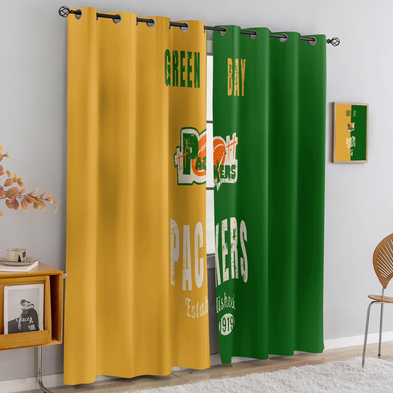Green Bay Packers Blackout Curtains Drapes For Window Treatment Set