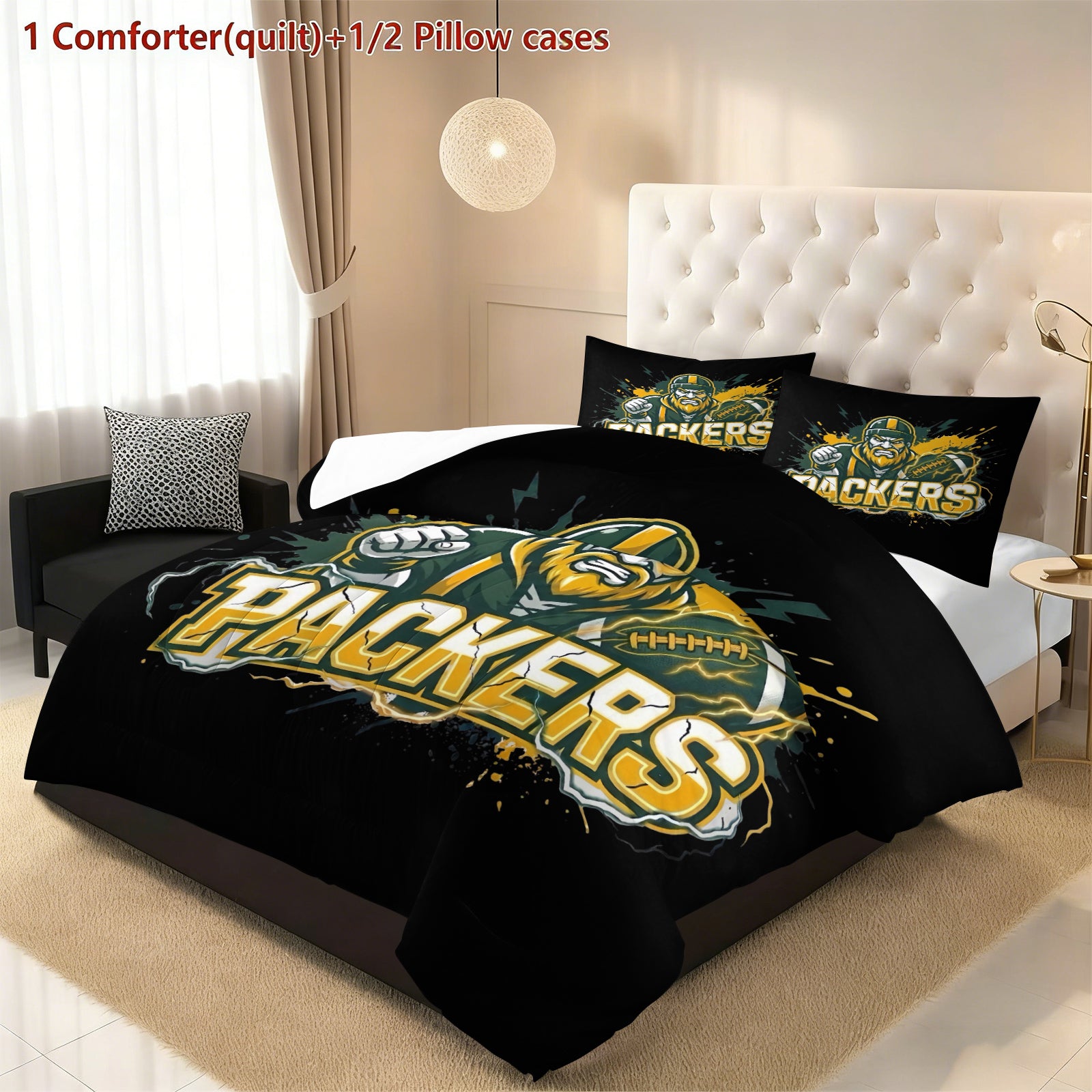 Green Bay Packers Comforter Pillowcase Sets Blanket All Season Reversible Quilted Duvet