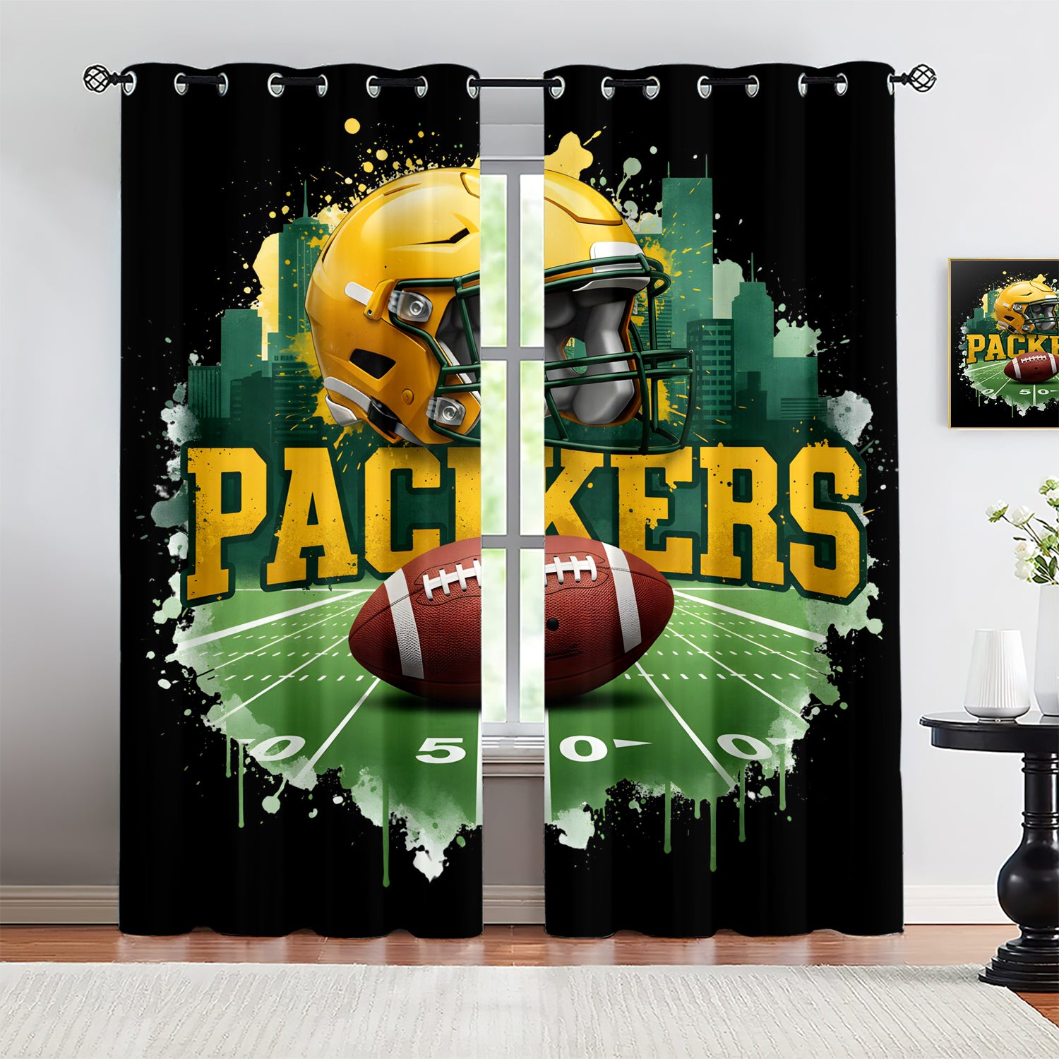 Green Bay Packers Blackout Curtains Drapes For Window Treatment Set