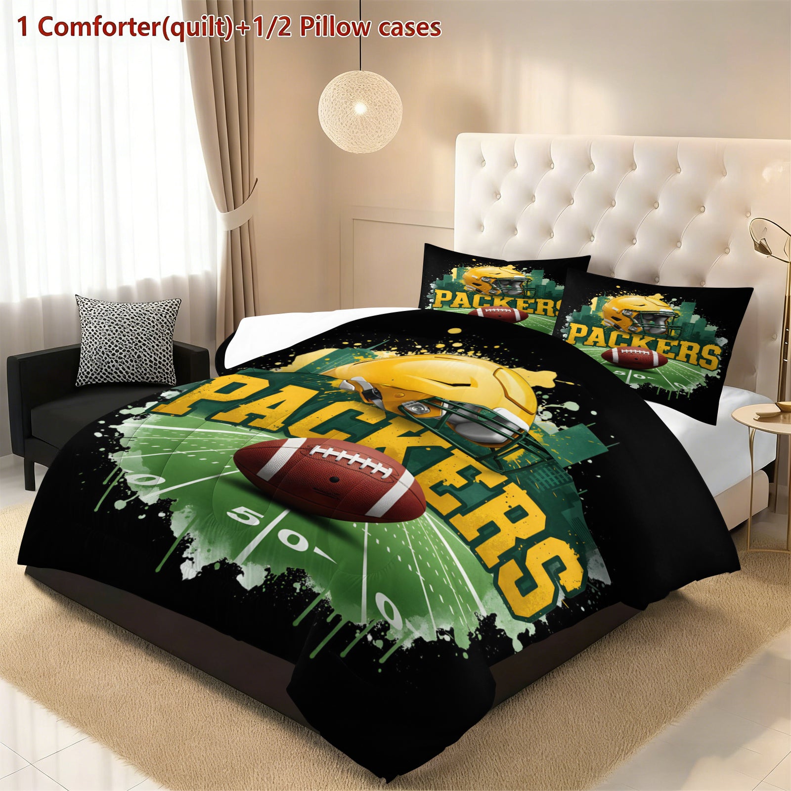 Green Bay Packers Comforter Pillowcase Sets Blanket All Season Reversible Quilted Duvet