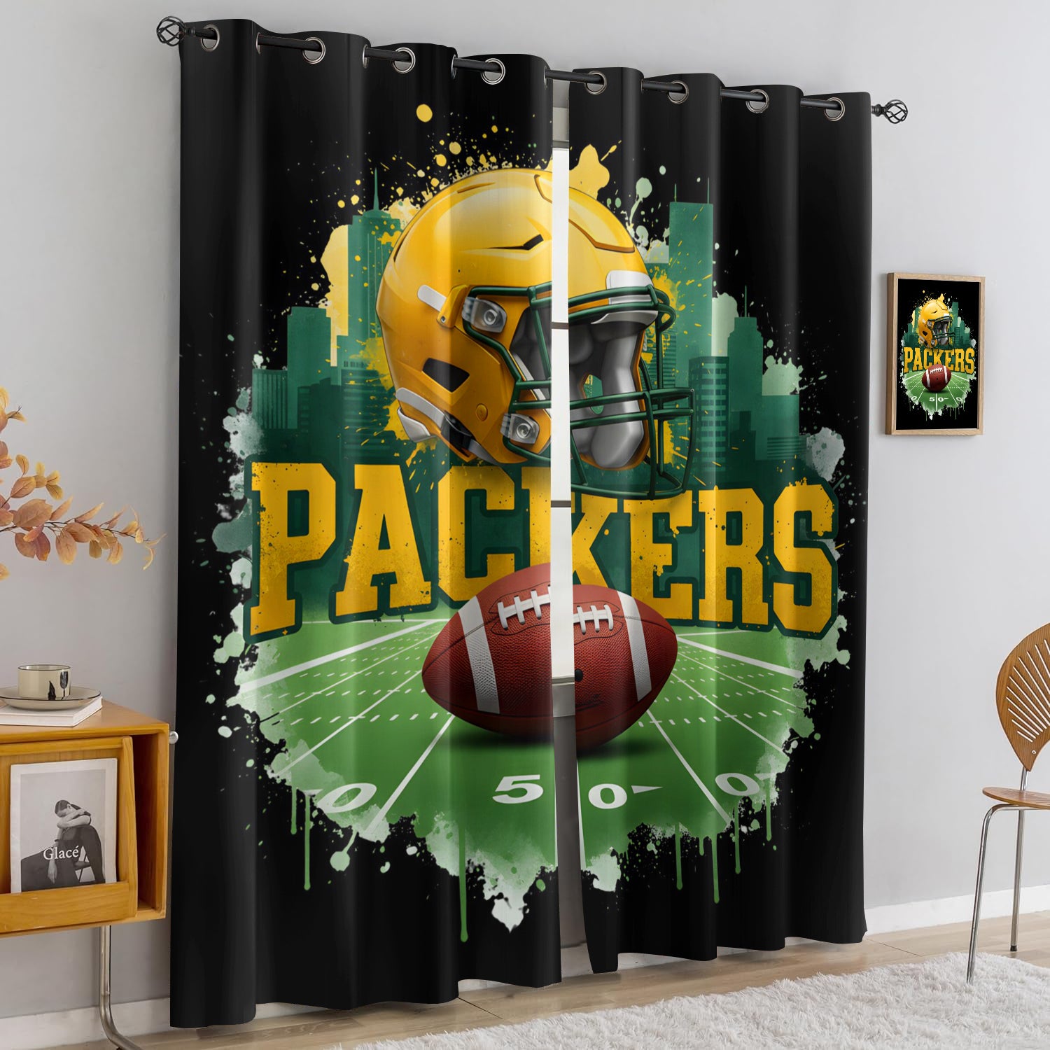 Green Bay Packers Blackout Curtains Drapes For Window Treatment Set