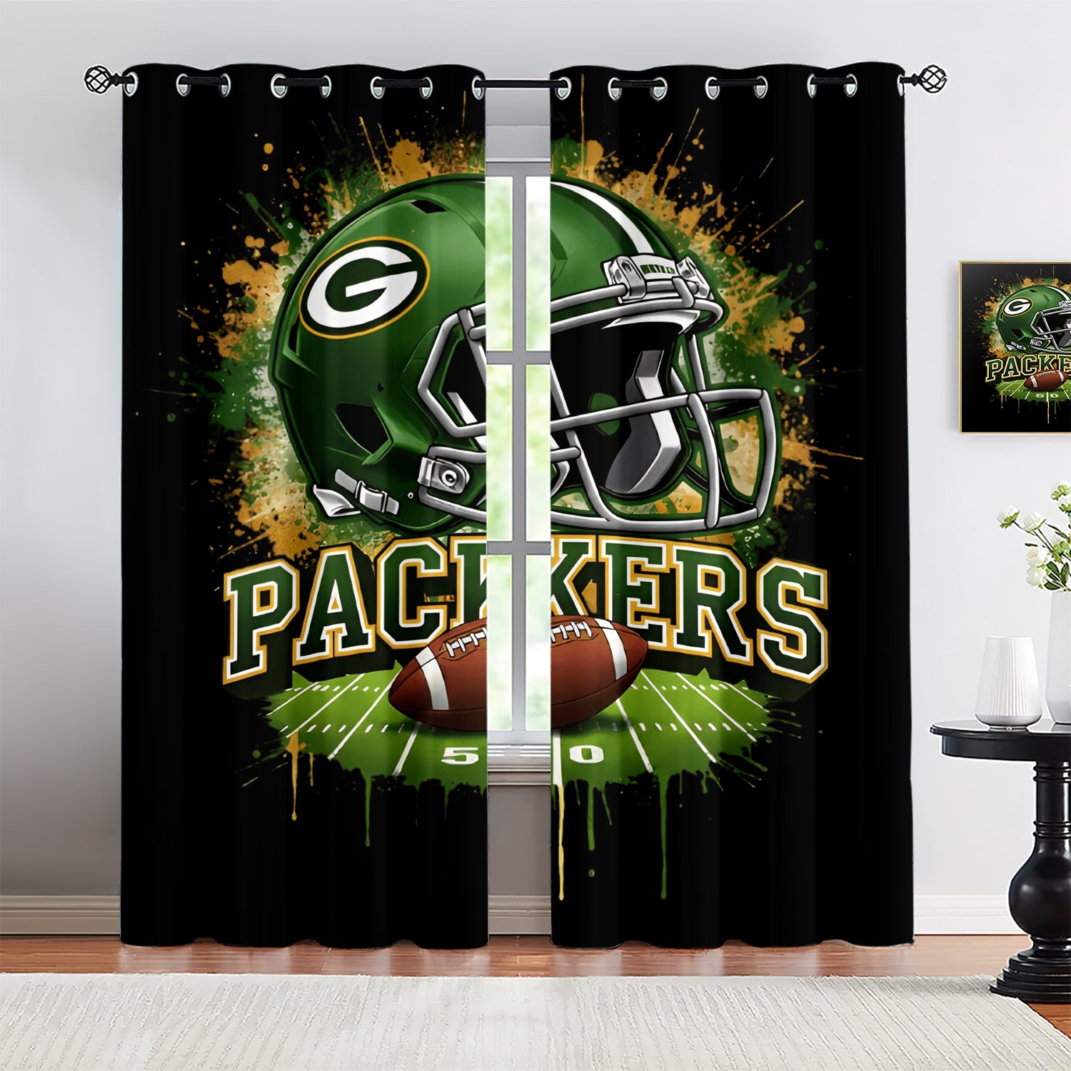 Green Bay Packers Blackout Curtains Drapes For Window Treatment Set
