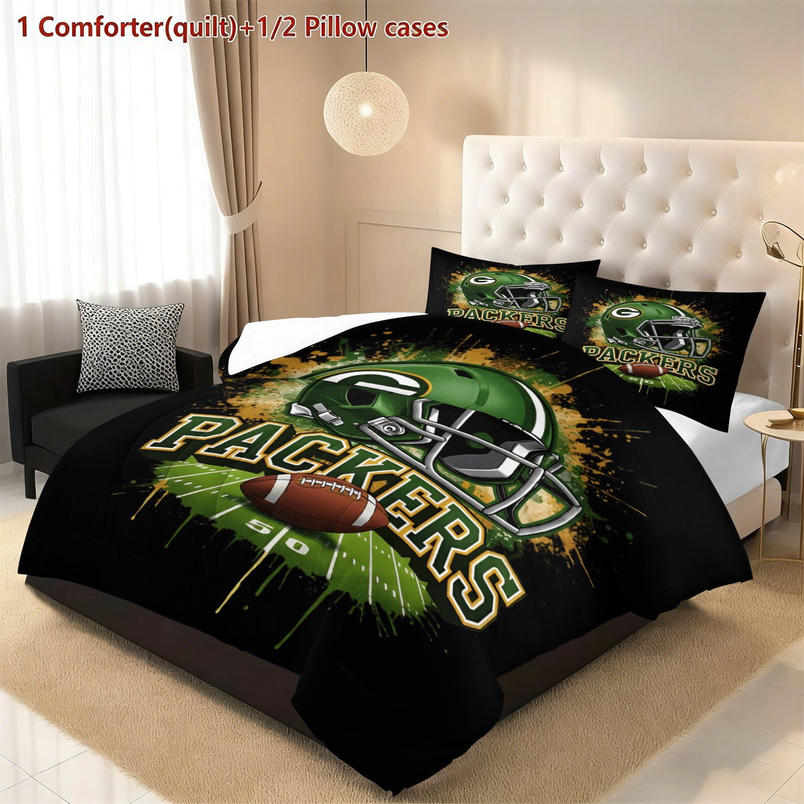 Green Bay Packers Comforter Pillowcase Sets Blanket All Season Reversible Quilted Duvet