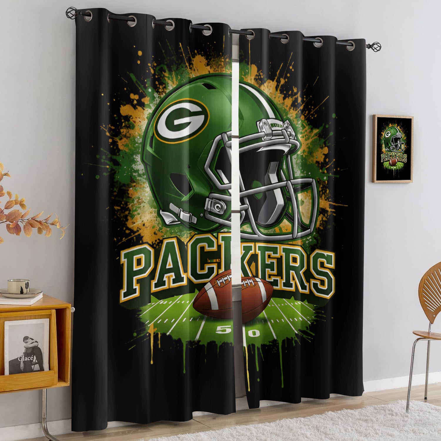 Green Bay Packers Blackout Curtains Drapes For Window Treatment Set