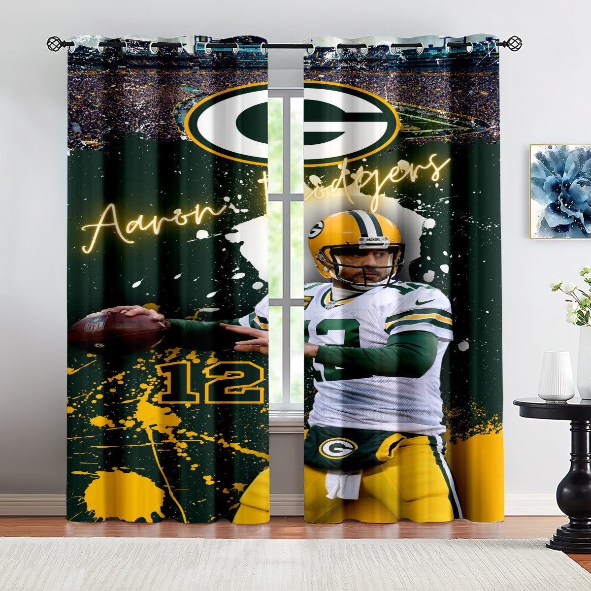 Green Bay Packers Football League Curtains Blackout Window Treatments Drapes Room Decor