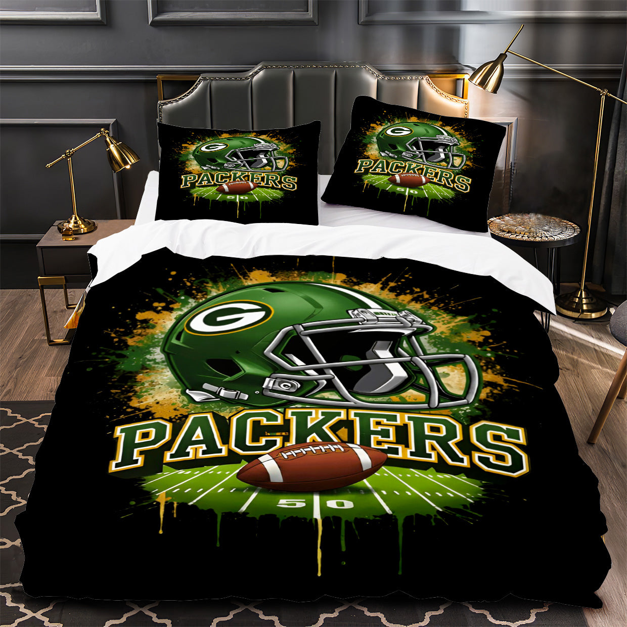 Green Bay Packers Football Duvet Cover Quilt Case Pillowcase Bedding Set Without Filler