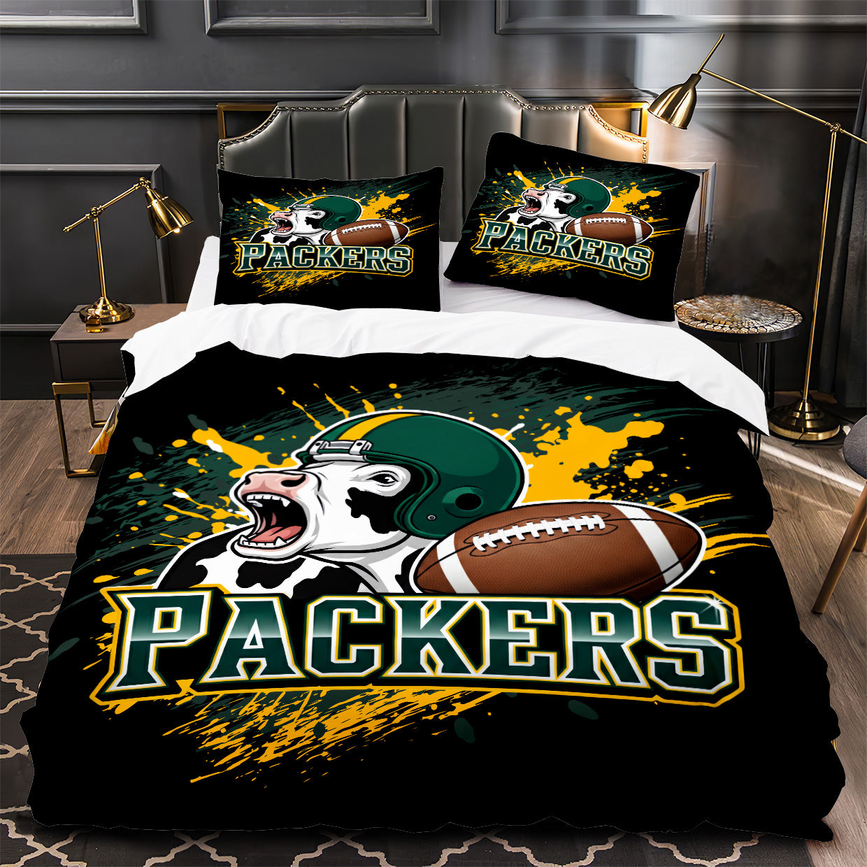 Green Bay Packers Football Duvet Cover Quilt Case Pillowcase Bedding Set Without Filler