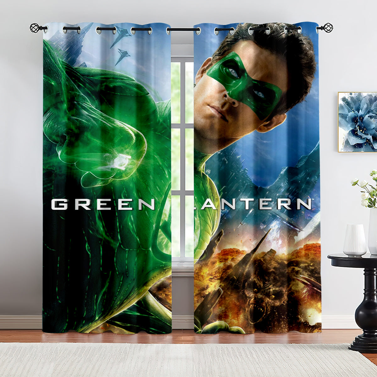 Green Lantern Blackout Curtains Drapes For Window Treatment Set