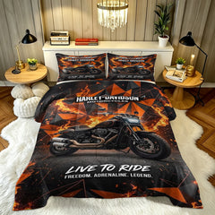 Harley Davidson Motorcycle Comforter Pillowcase Sets Blanket All Season Reversible Quilted Duvet