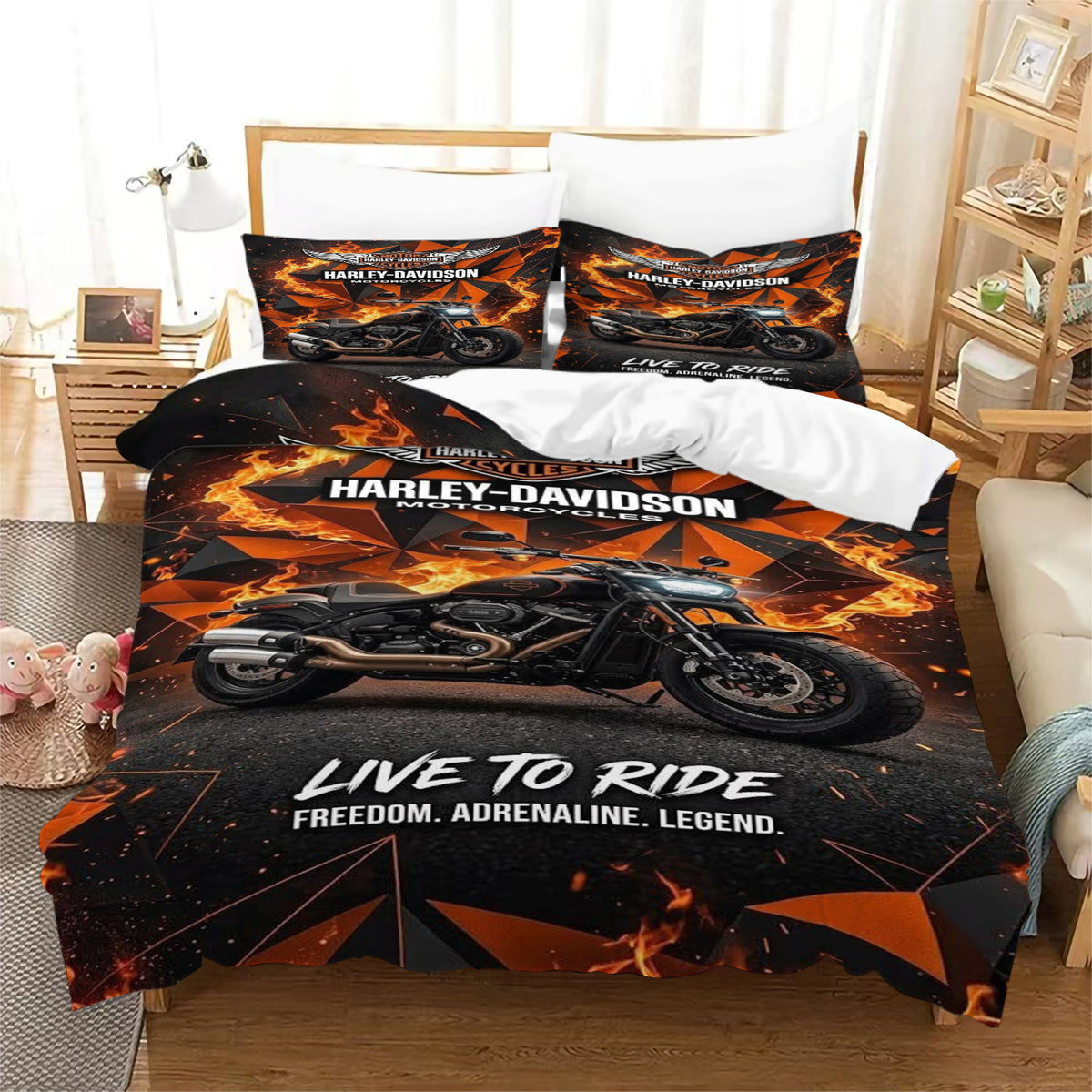 Harley Davidson Motorcycle Duvet Cover Quilt Case Pillowcase Bedding Set Without Filler