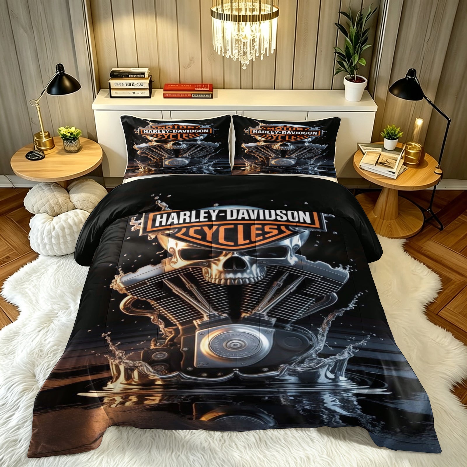 Harley Davidson Motorcycle Comforter Pillowcase Sets Blanket All Season Reversible Quilted Duvet