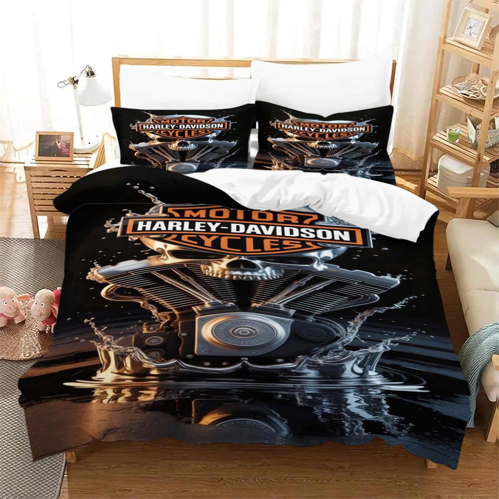 Harley Davidson Motorcycle Duvet Cover Quilt Case Pillowcase Bedding Set Without Filler