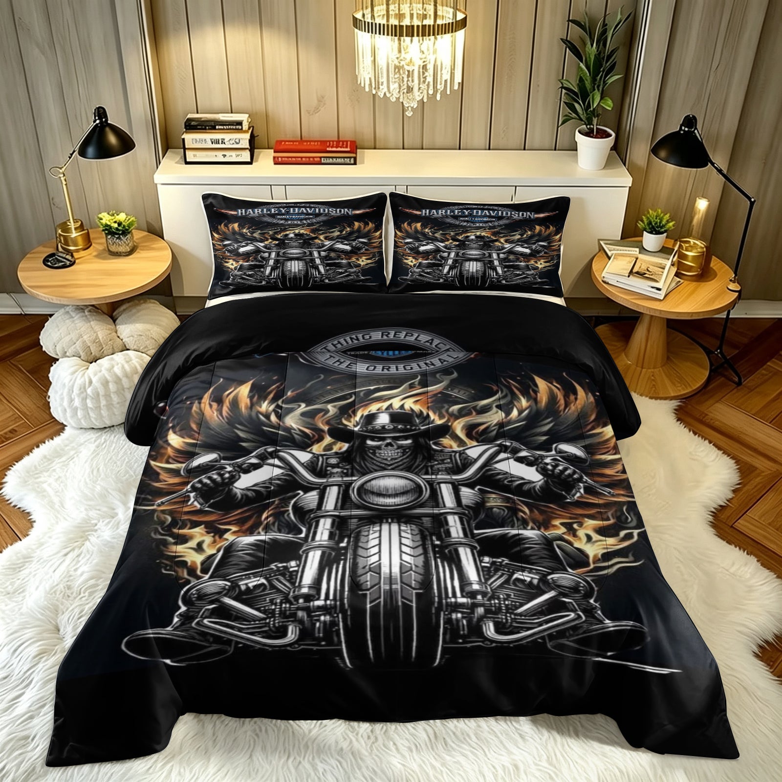Harley Davidson Motorcycle Comforter Pillowcase Sets Blanket All Season Reversible Quilted Duvet