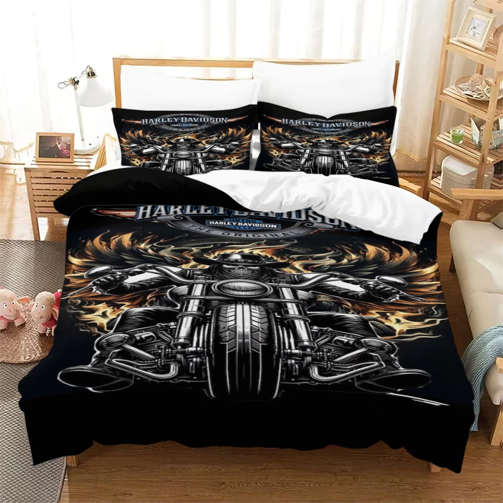 Harley Davidson Motorcycle Duvet Cover Quilt Case Pillowcase Bedding Set Without Filler