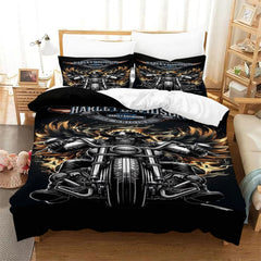 Harley Davidson Motorcycle Duvet Cover Quilt Case Pillowcase Bedding Set Without Filler