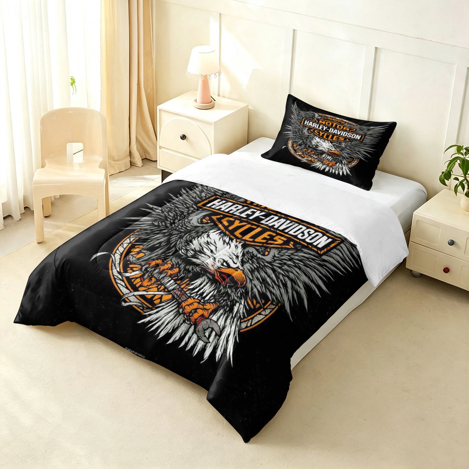 Harley Davidson Motorcycle Comforter Pillowcase Sets Blanket All Season Reversible Quilted Duvet