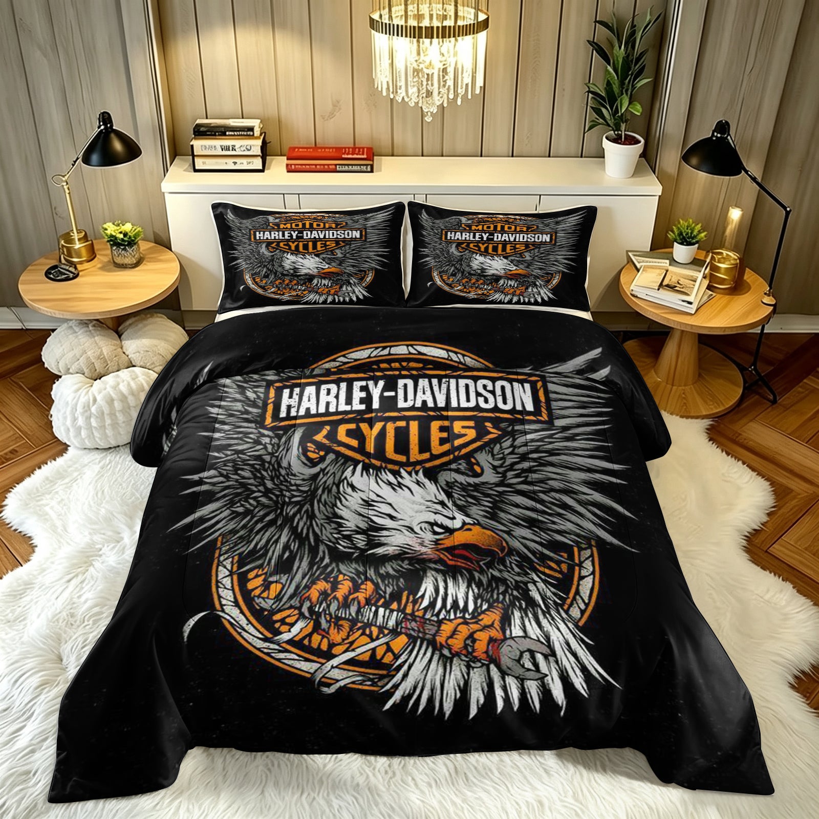 Harley Davidson Motorcycle Comforter Pillowcase Sets Blanket All Season Reversible Quilted Duvet