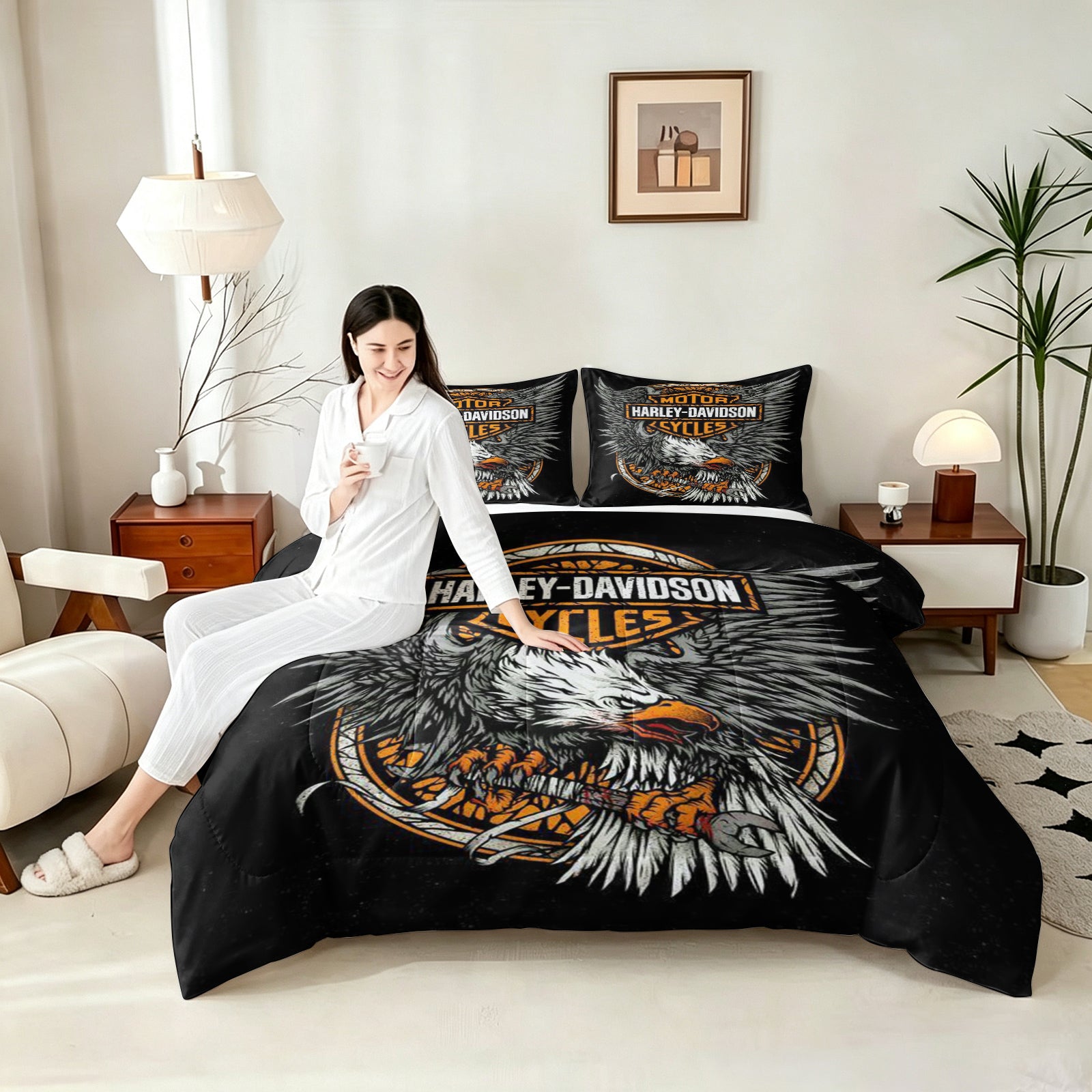 Harley Davidson Motorcycle Comforter Pillowcase Sets Blanket All Season Reversible Quilted Duvet