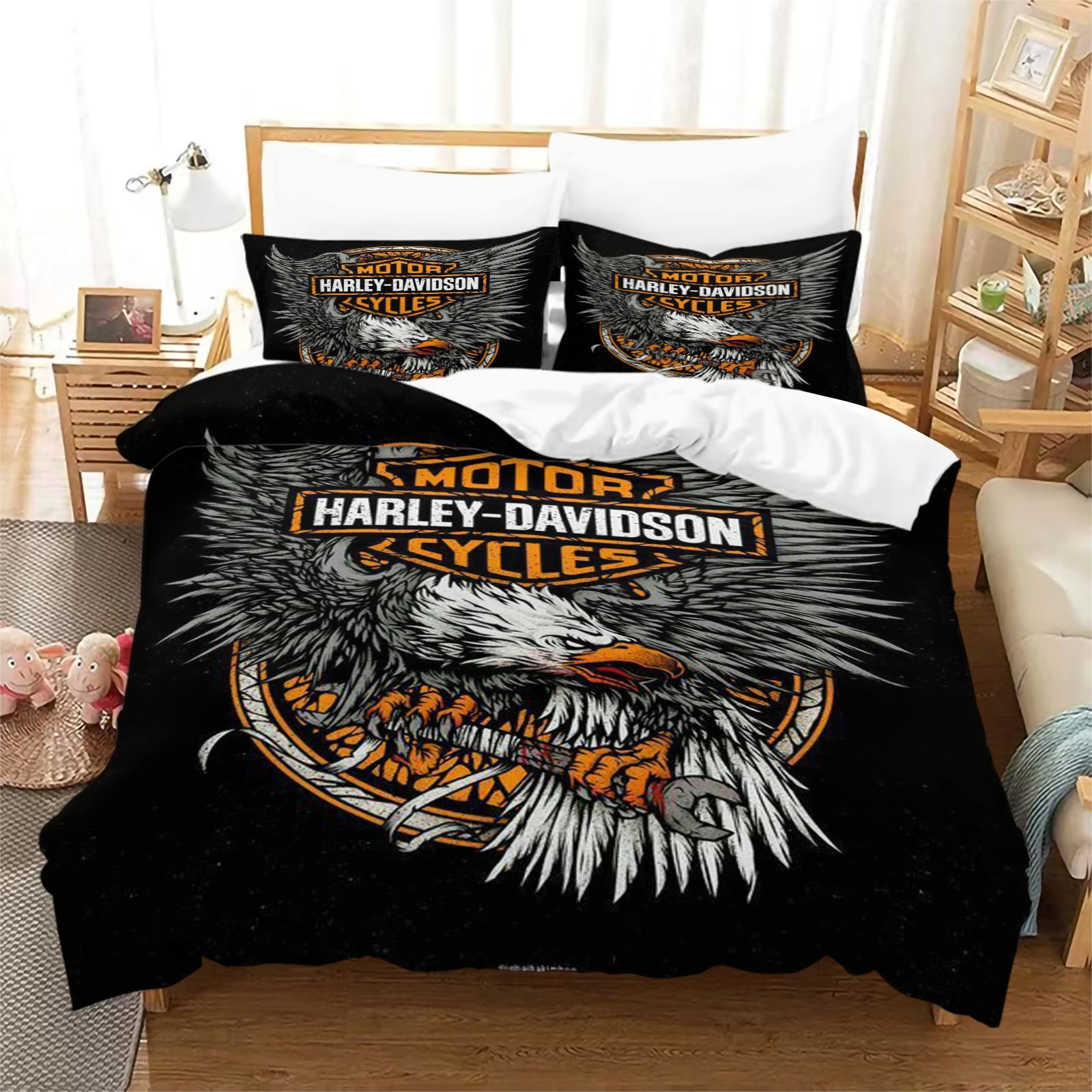 Harley Davidson Motorcycle Duvet Cover Quilt Case Pillowcase Bedding Set Without Filler