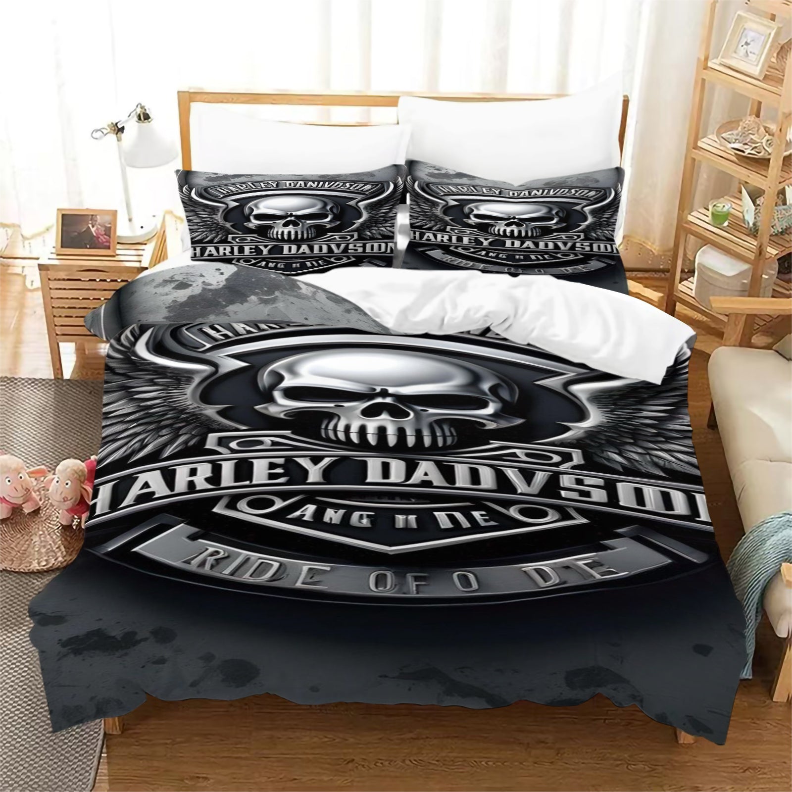 Harley Davidson Motorcycle Duvet Cover Quilt Case Pillowcase Bedding Set Without Filler
