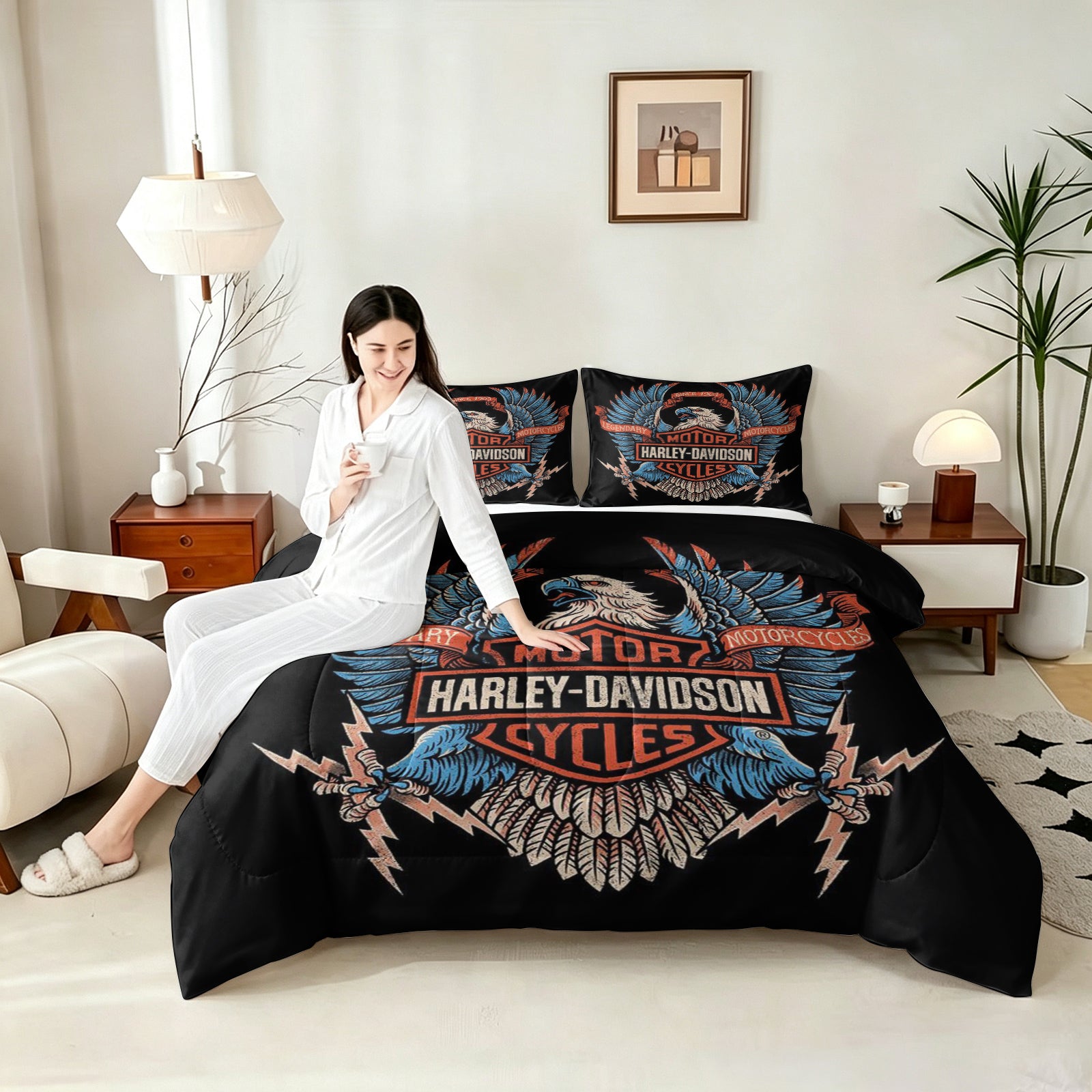 Harley Davidson Motorcycle Comforter Pillowcase Sets Blanket All Season Reversible Quilted Duvet