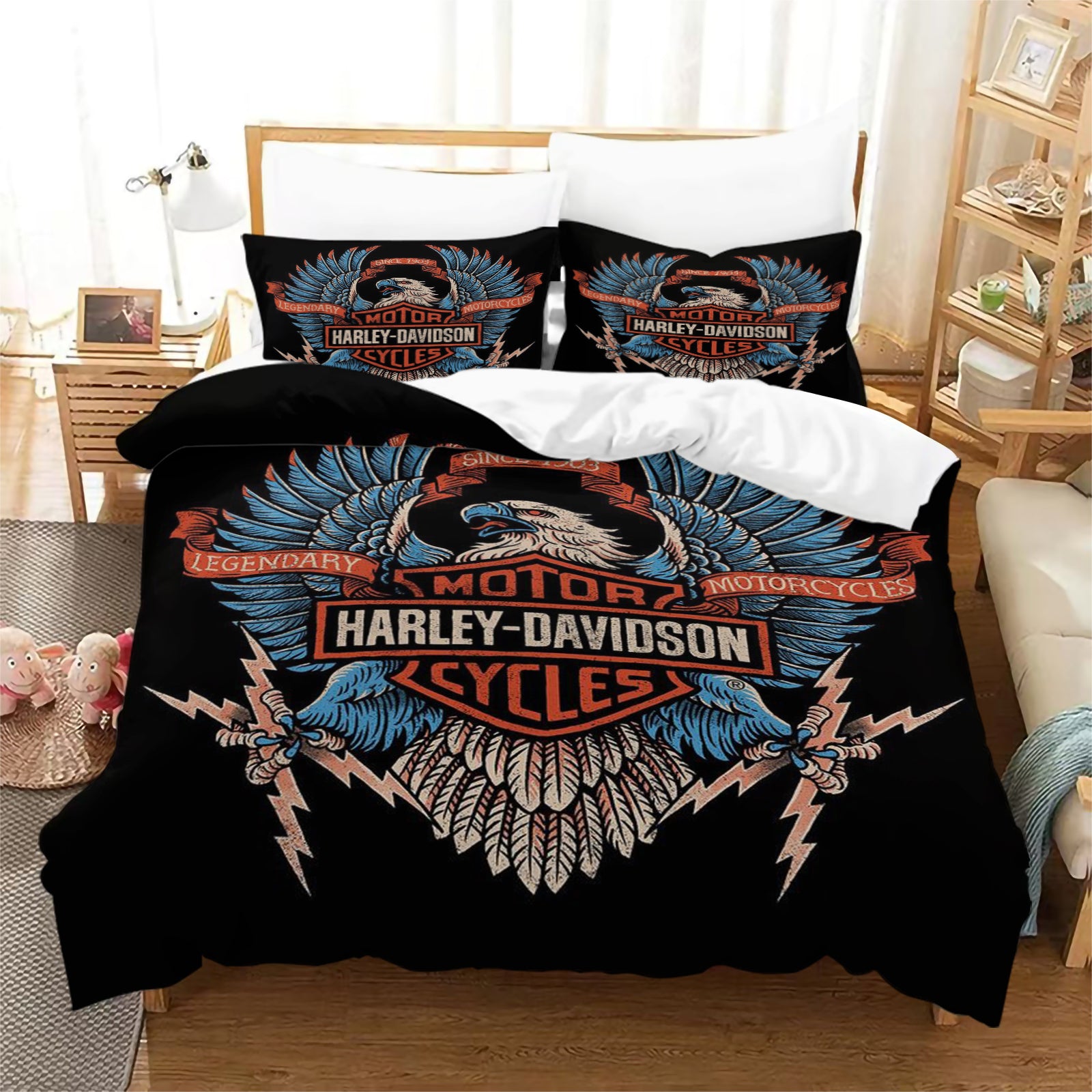 Harley Davidson Motorcycle Duvet Cover Quilt Case Pillowcase Bedding Set Without Filler