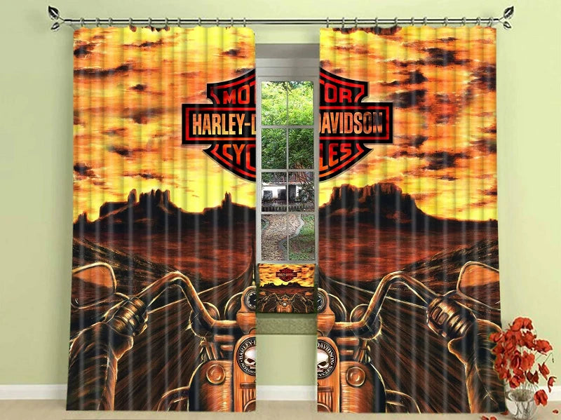 Harley Motor Blackout Curtains Drapes For Window Treatment Set