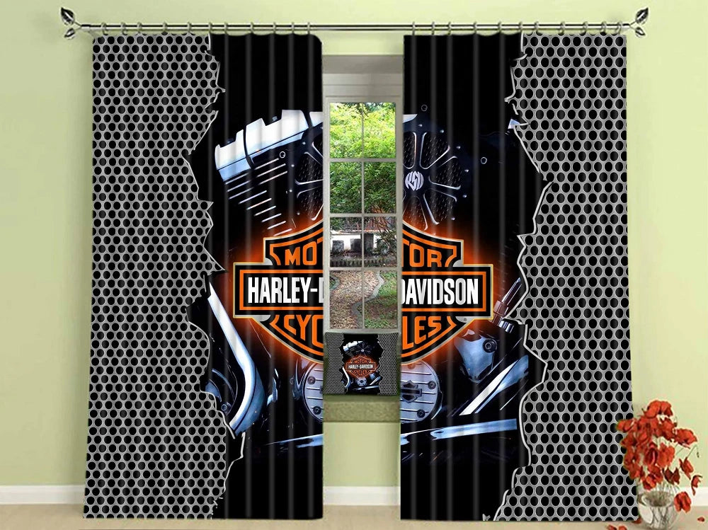 Harley Motor Blackout Curtains Drapes For Window Treatment Set