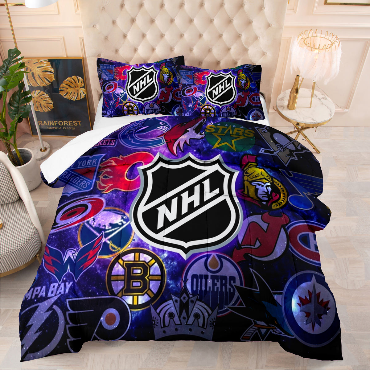 Hockey League Comforter Pillowcase Sets Blanket All Season Reversible Quilted Duvet