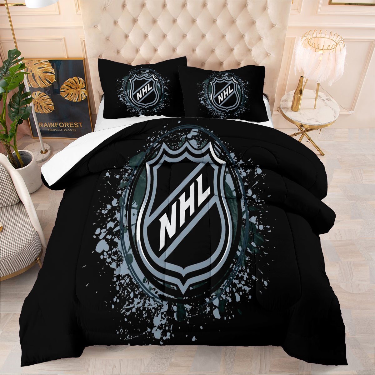 Hockey League Comforter Pillowcase Sets Blanket All Season Reversible Quilted Duvet