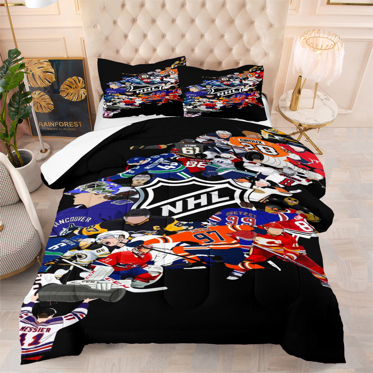 Hockey League Comforter Pillowcase Sets Blanket All Season Reversible Quilted Duvet