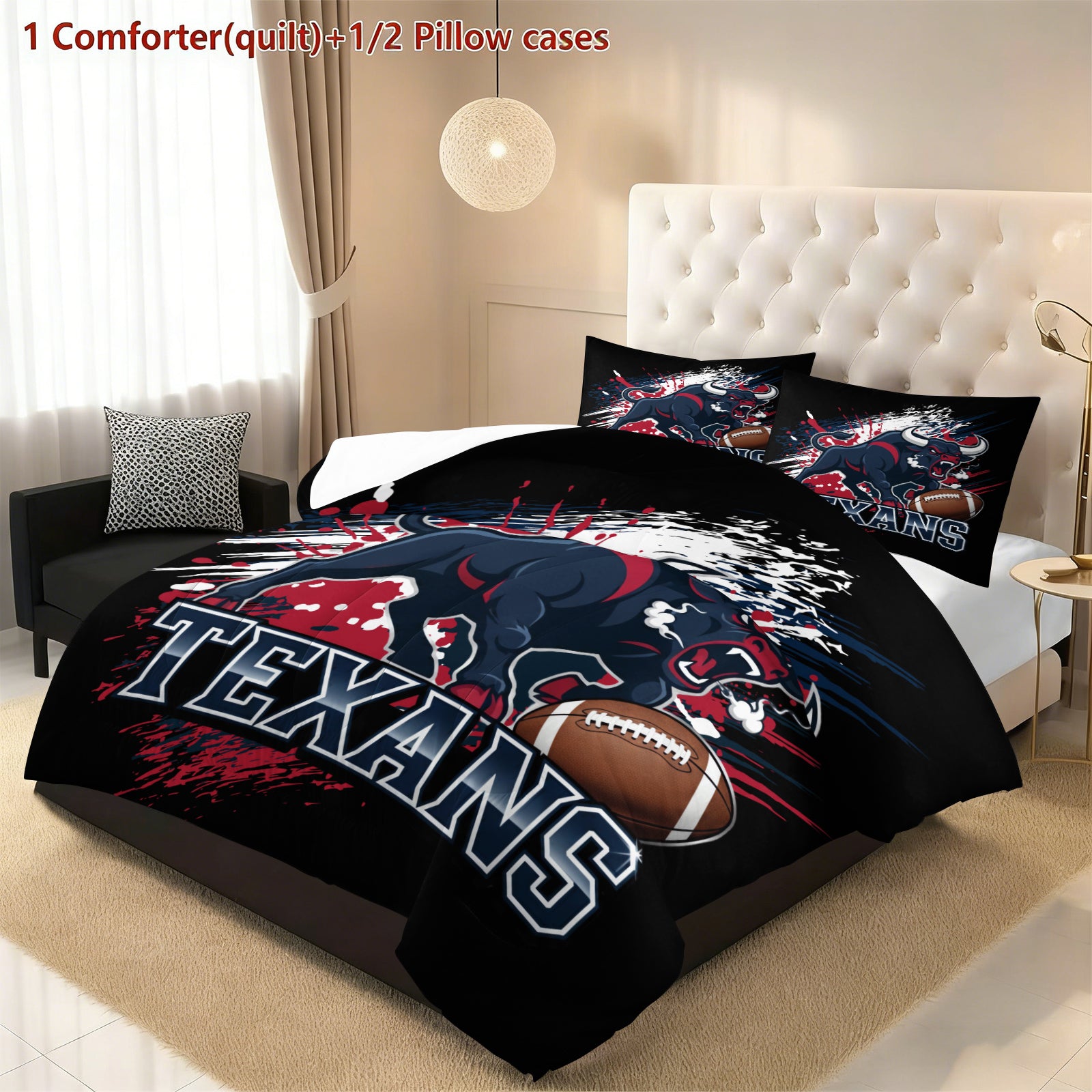 Houston Texans Comforter Pillowcase Sets Blanket All Season Reversible Quilted Duvet