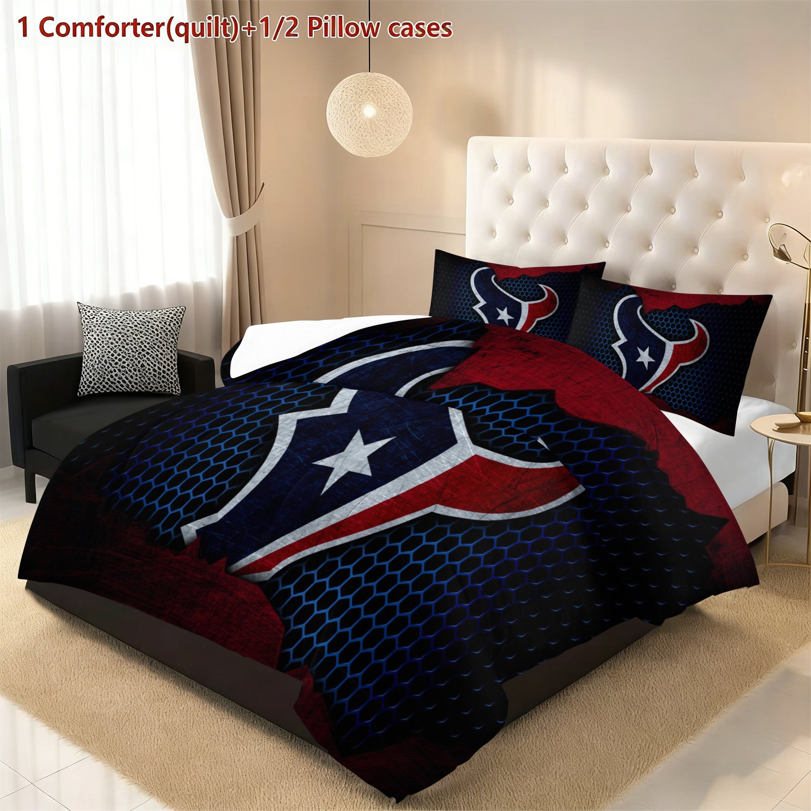 Houston Texans Comforter Pillowcase Sets Blanket All Season Reversible Quilted Duvet