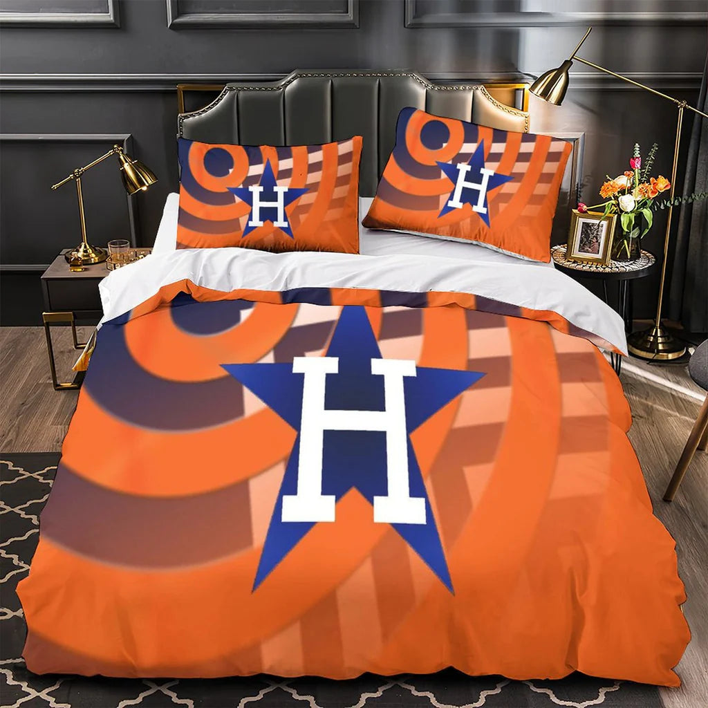 Houston Astros Duvet Cover Quilt Case Pillowcase Bedding Set Without Filler