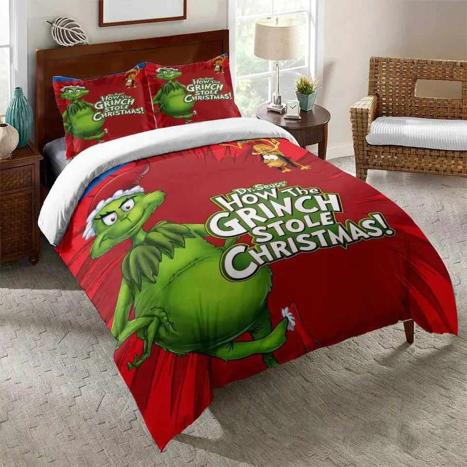 How The Grinch Stole Christmas Duvet Cover Quilt Case Pillowcase Bedding Set