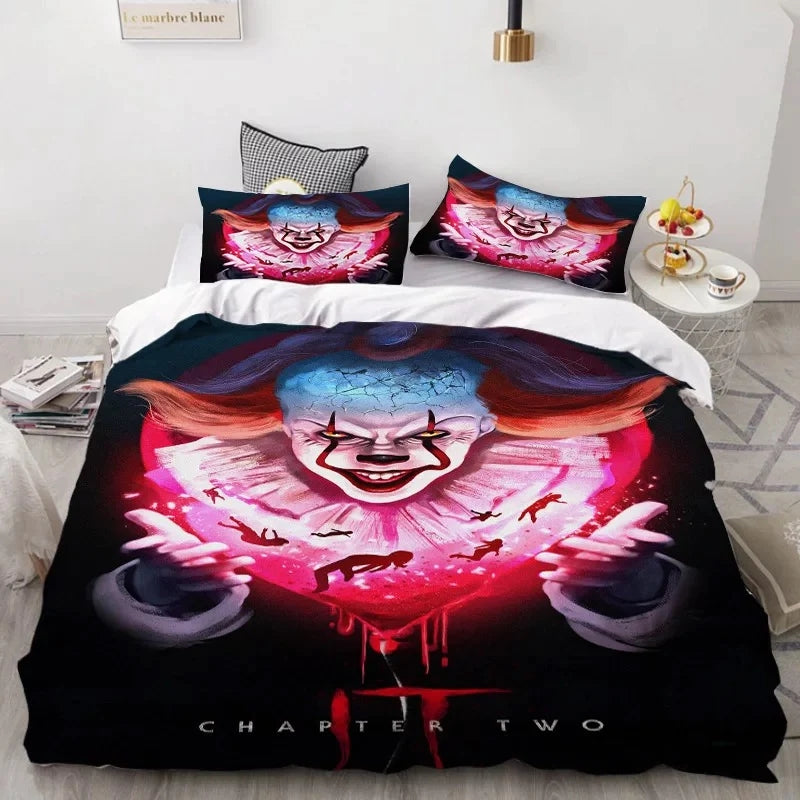 IT Pennywise Scary Clown Duvet Cover Quilt Cover Pillowcase Bedding Set