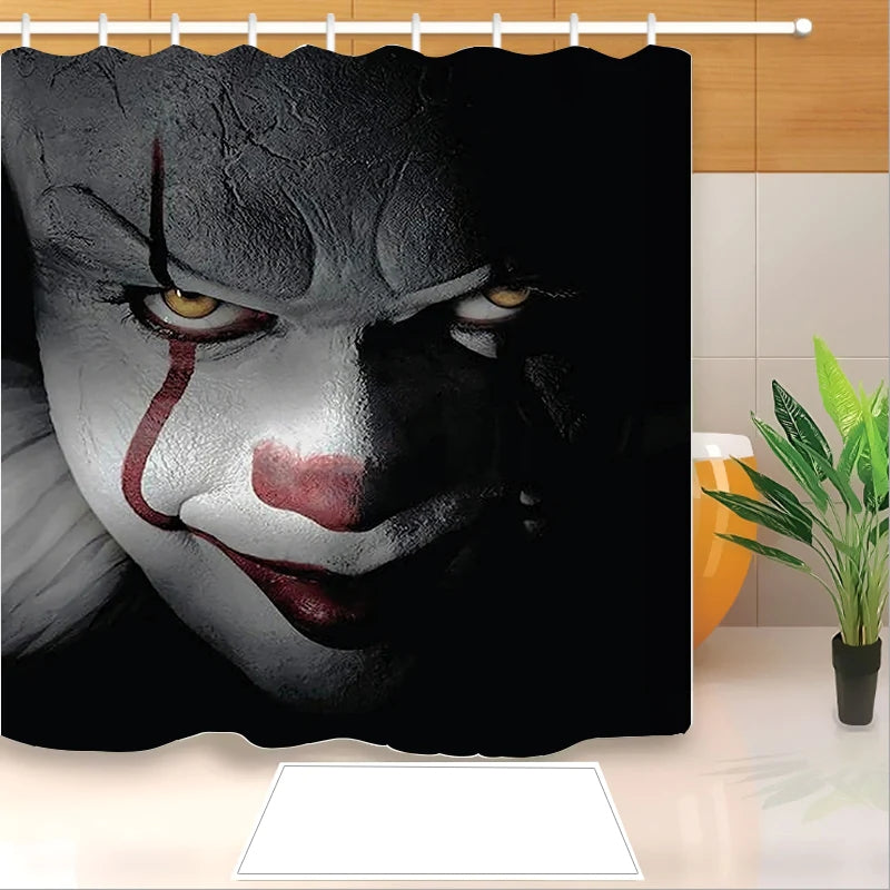 IT Pennywise Scary Clown Shower Curtain Waterproof Bath Curtains Bathroom Decor With Hooks