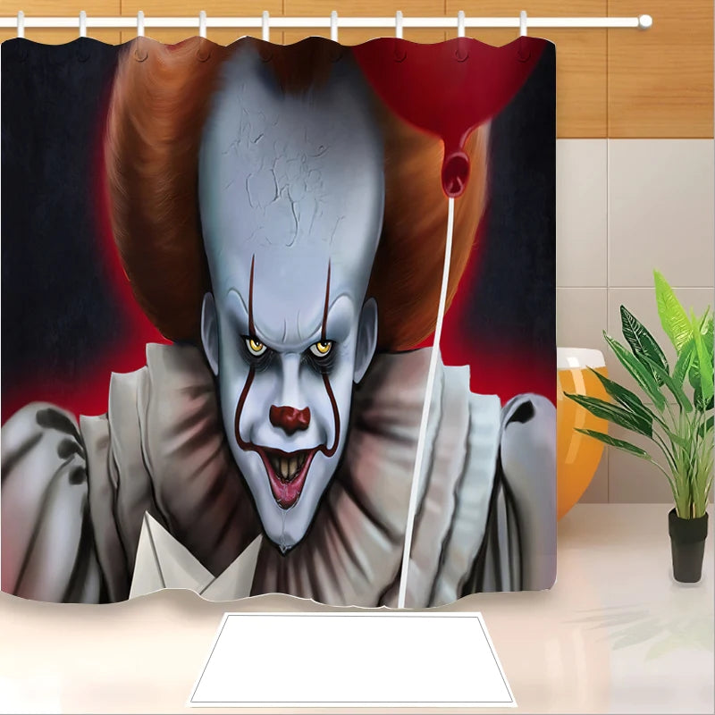 IT Pennywise Scary Clown Shower Curtain Waterproof Bath Curtains Bathroom Decor With Hooks