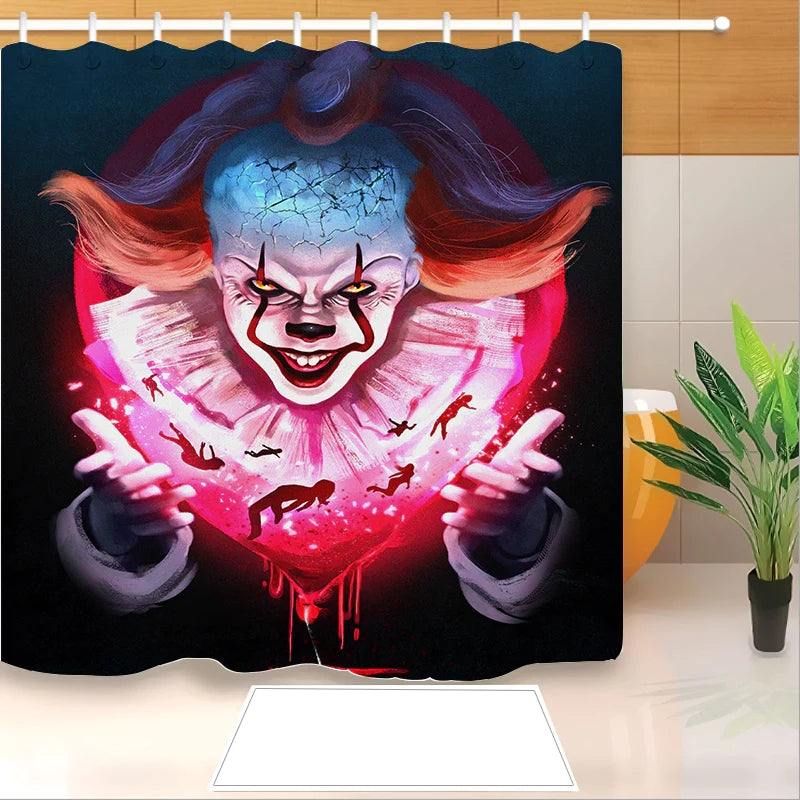 IT Pennywise Scary Clown Shower Curtain Waterproof Bath Curtains Bathroom Decor With Hooks