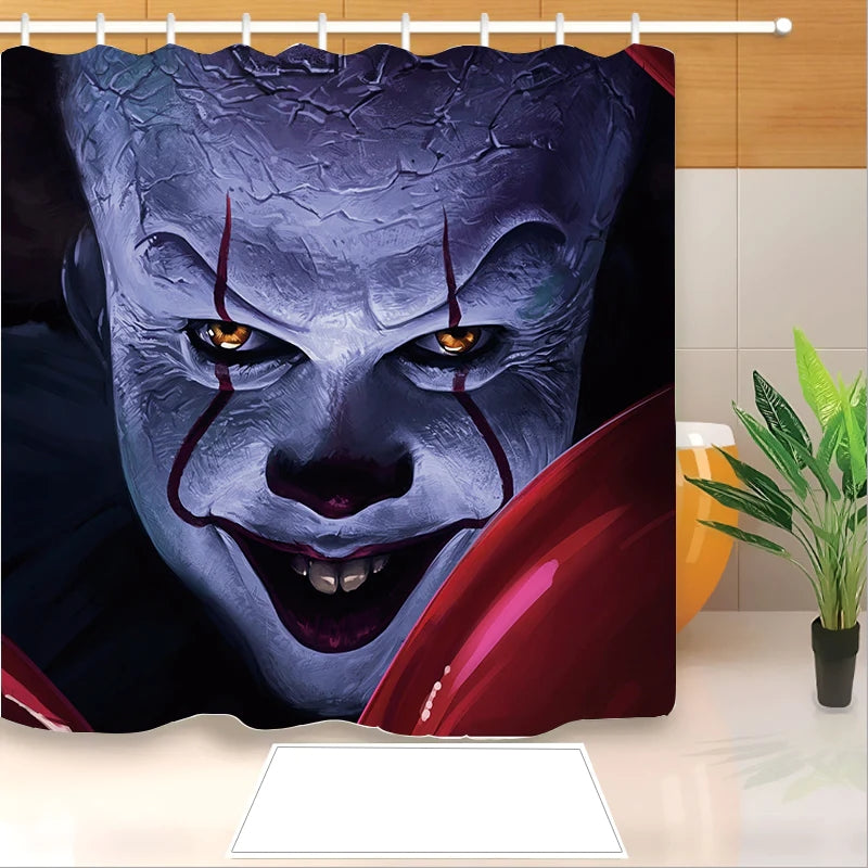 IT Pennywise Scary Clown Shower Curtain Waterproof Bath Curtains Bathroom Decor With Hooks