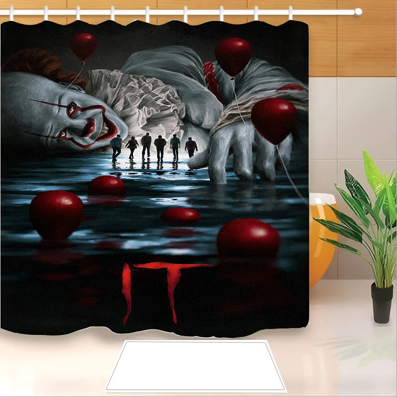 IT Pennywise Scary Clown Shower Curtain Waterproof Bath Curtains Bathroom Decor With Hooks