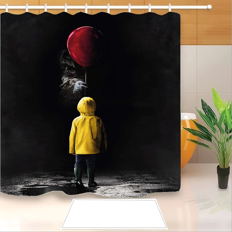 IT Pennywise Scary Clown Shower Curtain Waterproof Bath Curtains Bathroom Decor With Hooks